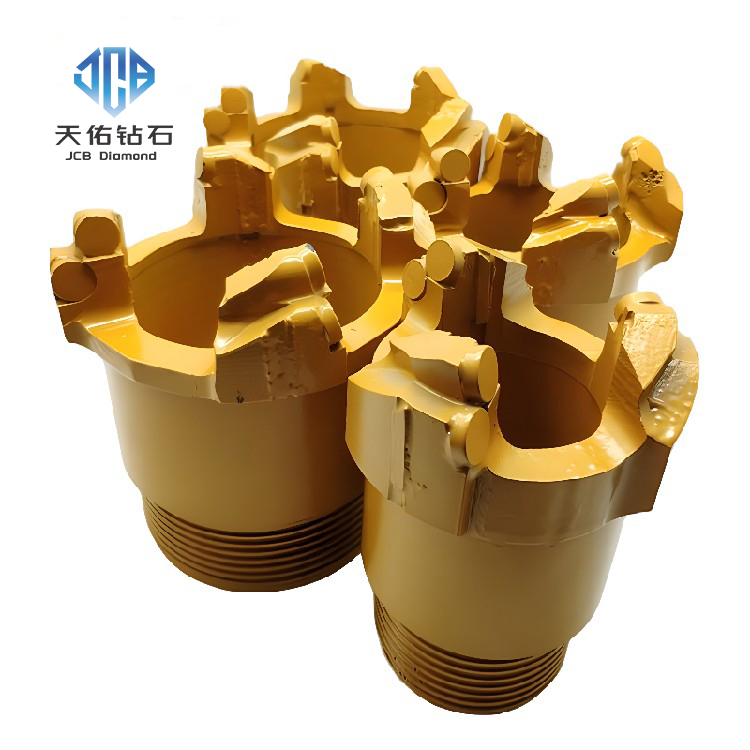 Flat crown core bit with a ribbed core for oil and gas exploration.